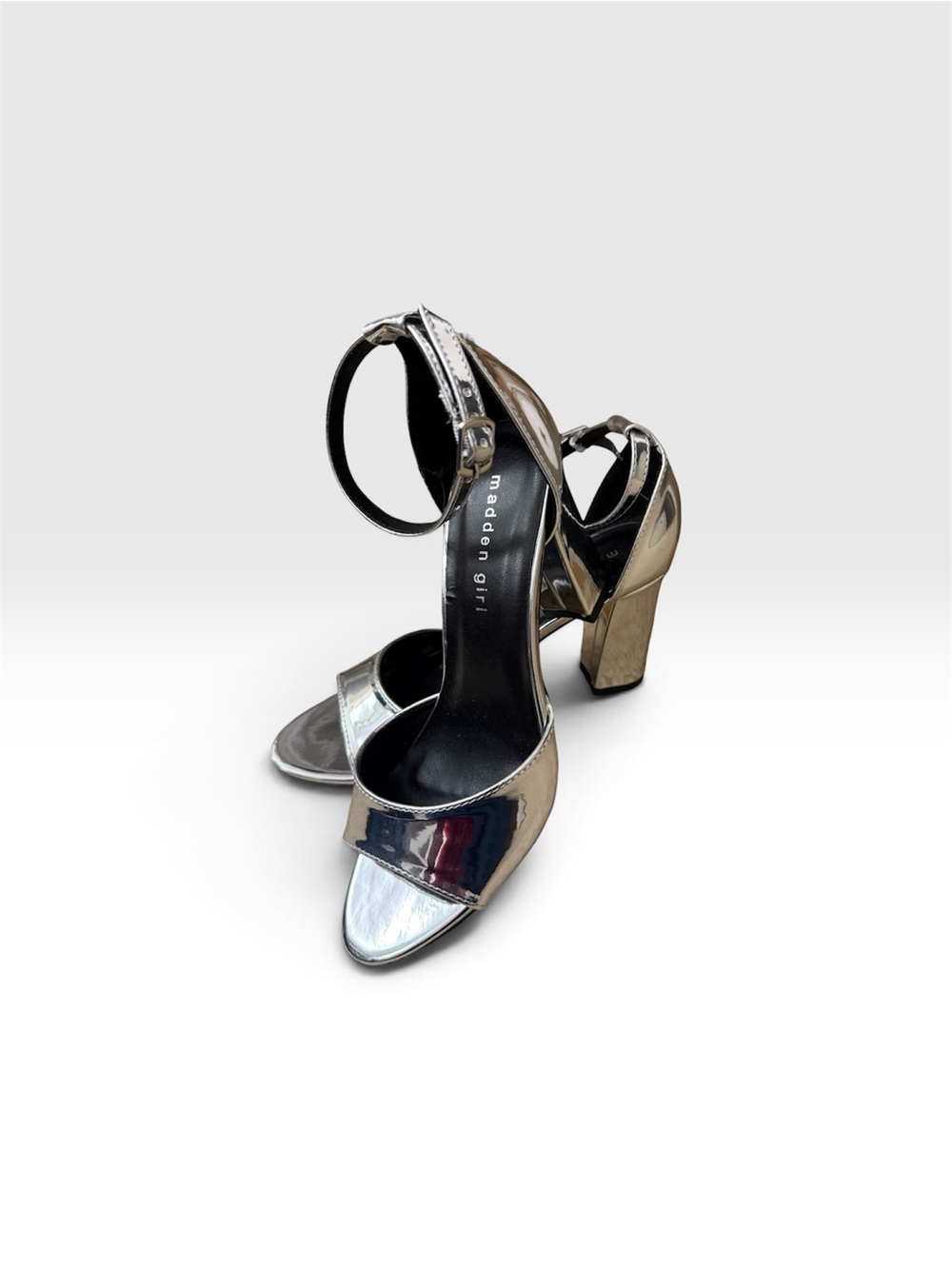 Metallic Silver High Heel Sandals with Ankle Strap - Picture 2 of 2